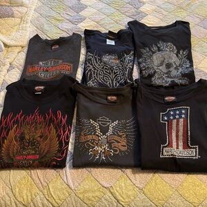 6 ladies Harley Davidson shirt sleeved T-shirts.  All 6 in pkg for $45 price